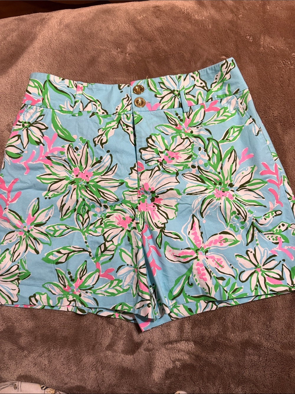 Lilly Pulitzer Light Blue Floral Bermuda Shorts with Pink & Green